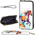 Wallet,Leather Long Wallet Suitable For Ladies And Teenagers - Detachable Wristband + RFID Travel Wallet With Card Slot - Watercolor Horse by Unknown
