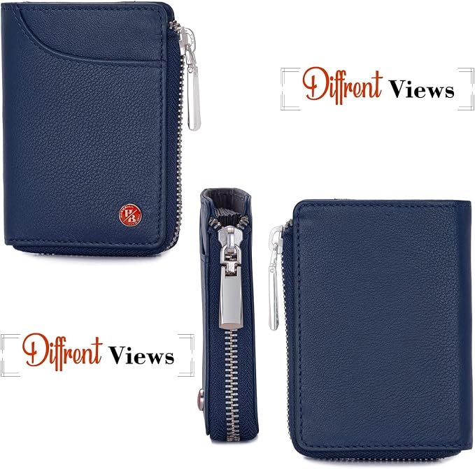 HORNBULL Steve RFID Blocking Leather Wallet for Men | Vertical Credit Debit Card Holder, Zip Around Wallet (Navy) - Image 4