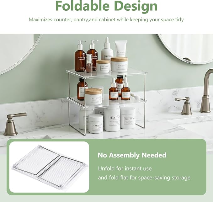 Pantry Organizer, Cabinet Storage Shelf Rack, Stackable Kitchen Cabinet, Foldable Countertop Shelf Organizer, 2 Pack - Image 4