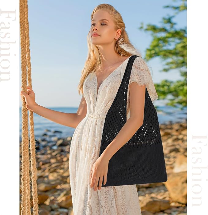 Sightor Crochet Tote Bag, Mesh Beach Bag Knit Summer Hobo Bag for Women | Beach Tote bag Vacation Outfits Aesthetic Boho Bag - Image 3