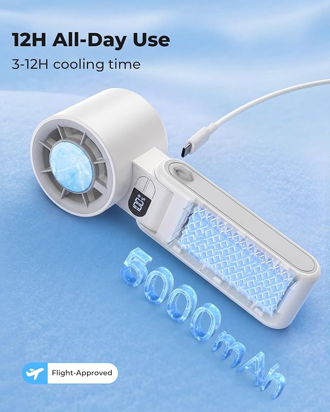 MORECORE Portable Handheld Fan with Ice Cooler, [Instant Chill to 50℉] Birthday Gifts for Men Mom Women Grandma Her Hot Flash, 5000mAh Cooling Fan, Camping Beach Cruise Travel Essentials 2026 - Image 5