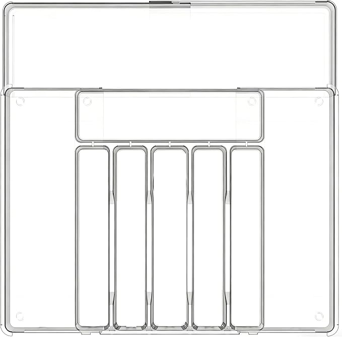 BPA-Free Expandable Utensil Drawer Organizer - Clear Plastic Adjustable Storage Tray for Kitchen Flatware, Knives, Forks and Spoons by Baosia