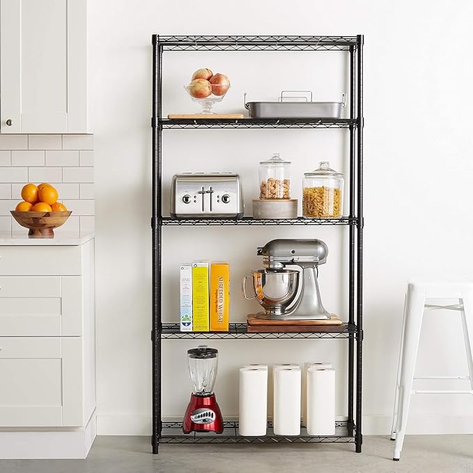 Amazon Basics 5-Shelf Adjustable Heavy Duty Steel Wire Rack, Space Saving Storage Shelving Organizer for Kitchen, Garage, No-Tool Assembly, 350 lbs Weight Capacity, 36" x 14" x 72", Chrome - Image 4