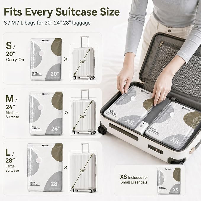 Travel Vacuum Bags with Electric Pump, 18 Pack XS/S/M/L Vacuum Seal Bags | up to 80% Space Saver Compression Packing Bags for Suitcase, Carry-On, Cruise, Dorm & Seasonal Storage - Image 6