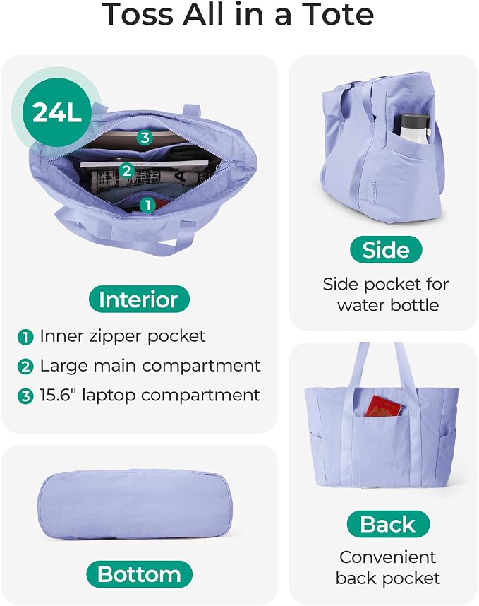 BAGSMART Tote Bag for Women, Tote Bag with Zipper Work Tote with Compartments Nurse Shoulder Hanbag for Travel, Gym - Image 4