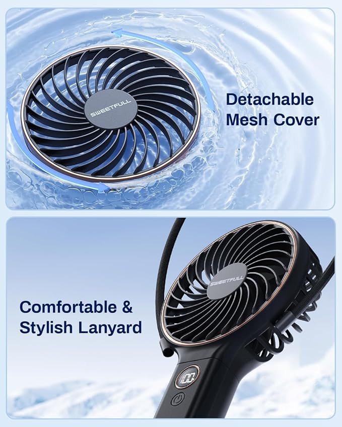 SWEETFULL Handheld Portable Fan, 5000mAh Rechargeable Battery, 6 Speed Wind, LED Digital Display, Foldable Electric Personal Mini Travel Fan with Backup Power, Summer Essentials Gifts for Women Girl - Image 8