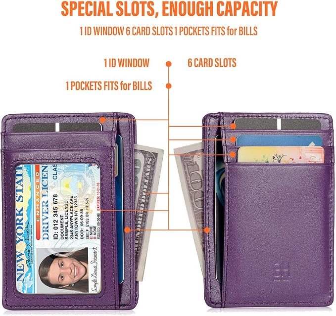 GH GOLD HORSE Slim RFID Blocking Card Holder Minimalist Leather Front Pocket Wallet for Women | Slim - Image 5