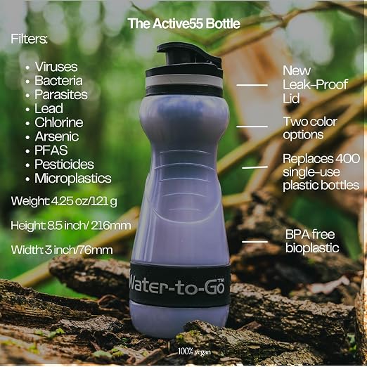 Water-to-Go Travel Water Filter Bottle, 18.5oz/55cl | Compact Filtered Water Bottle for International Travel, Removes Viruses, Eco-Friendly Bioplastic, New Leakproof Lid - Image 5
