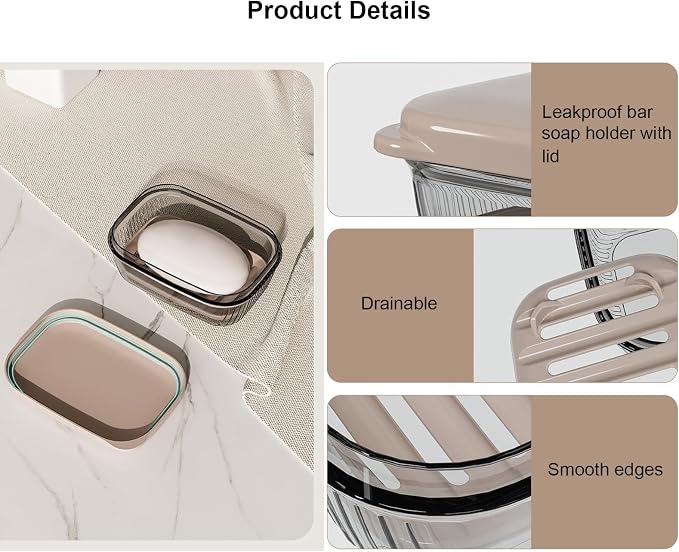 Toothbrush Travel Case & Travel Soap Holder Dish Tray Set of 2, Portable Clear Toothbrush Holders with Cover Leakproof Bar Soap Holder for Traveling School Camping Business Bathroom - Image 7