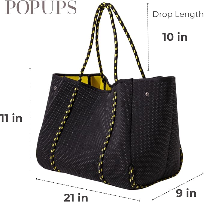 POPUPS Large Neoprene Tote Bag for Women - Everyday Designer Handbag for Travel Work and Beach with Pockets and Zipper Pouch - Image 3