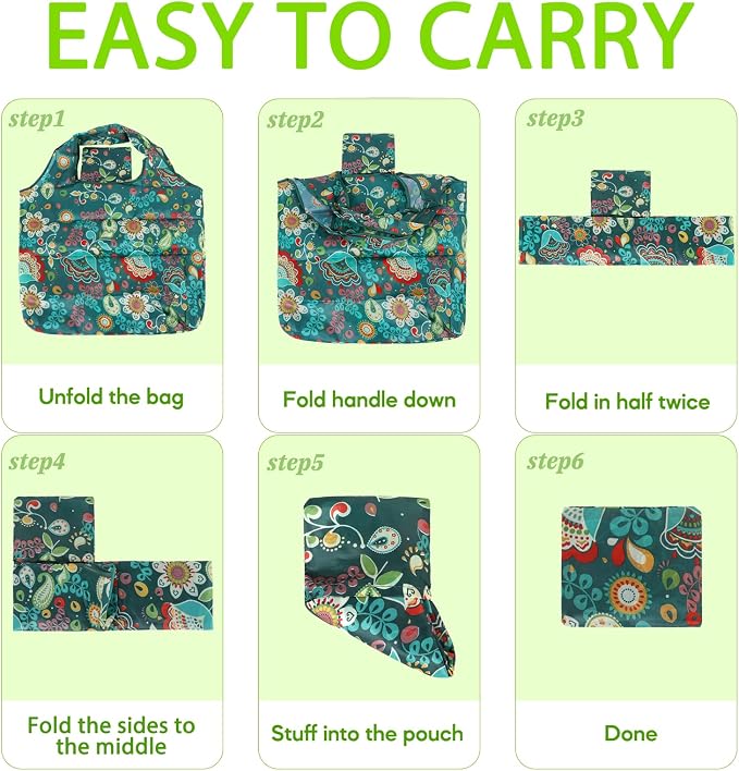 Reusable Grocery Shopping Bags 6|10 Pack, Foldable Tote Bags, Machine Washable Nylon Shopping Totes for Groceries - Image 5