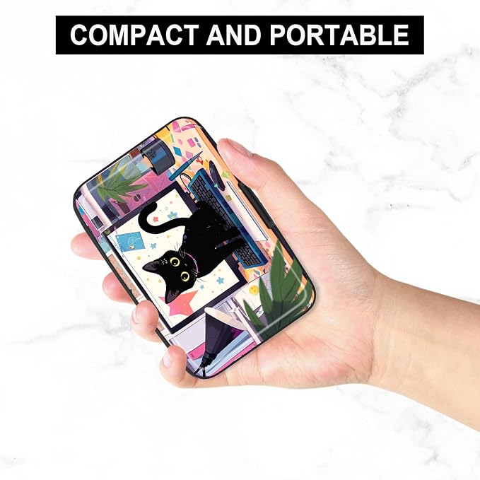 Credit Card Holder, Mini Aluminum Card Wallet RFID Blocking Slim Metal Hard Card Case for Women Men, Cat on Keyboard - Image 5