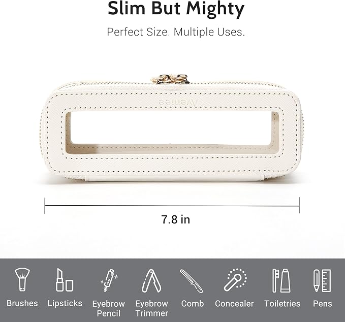Aveniee Clear Makeup Brush Bag,Slim Cosmetic Brush Holder,Small Toiletry Bag Mini Travel Case for Women,Thin Make up Bags with Dual Zipper,Cute Travel Essentials Organizer,White - Image 3