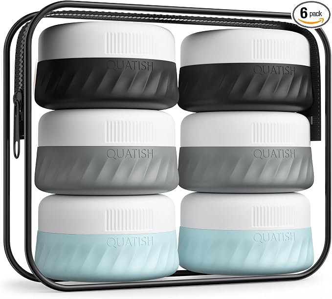 Quatish 6 Pack Travel Size Containers for Toiletries, 1oz, Grey | Leakproof, TSA Approved Silicone Jars, Easy to Clean, Portable Travel Essentials for Lotion Cosmetics Medicines and Jewelry by Quatish
