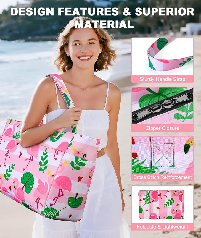 ISEYOU Extra Large Beach Bag Waterproof Beach Totes Bags for Women, Lightweight Foldable Pool Bag with Zipper Wet Compartment - Image 6