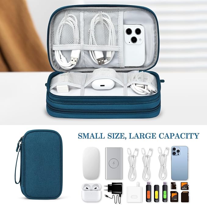 FYY Electronic Organizer, Travel Tech Pouch Bag, Medium, Dark Green | Wrist Strap, Waterproof, Double Layers Portable Electronics Travel Carrying Case for Cord, Charger, Daily Business Trips Use - Image 6