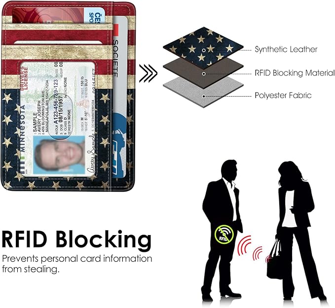 FINTIE Slim Front Pocket Wallet, RFID Blocking Credit Card Holder | Minimalist Card Cases with ID Window for Men Women, US-Flag - Image 5