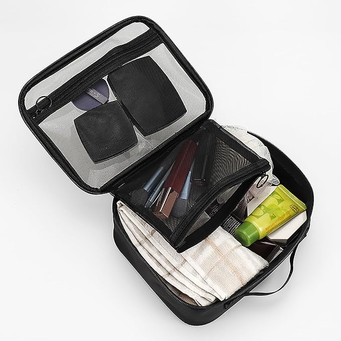TSA Approved Toiletry Bag, Clear Makeup Bags with Multi Layer Mesh Pockets, Portable Large Capacity PVC Cosmetic Bags with Zipper for Travel Essentials - Image 4
