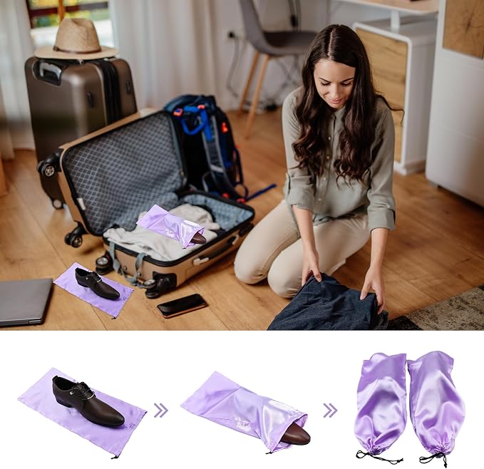 GONGKANGYUAN 20 Pack Satin Shoe Bags for Travel, Drawstring Shoe Storage Bags for Men and Women, Dustproof Moisture-Proof Shoe Pouches for Packing & Organizing Shoes - Image 3