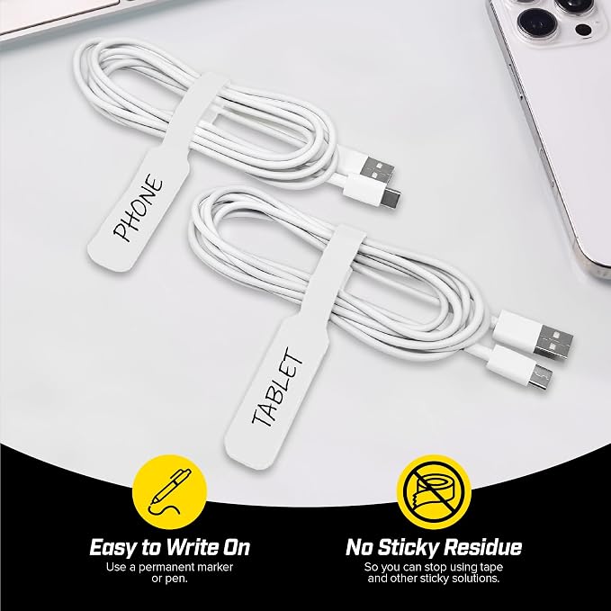 Wrap-It Storage Cable Labels - Large (30-Pack) White | Write On Cord Labels, Wire Labels, Cable Tags and Wire Tags for Cable Management and Organizer for Electronics, Computers - Image 2