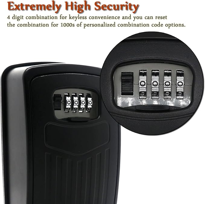 V·RESOURCING Extra Large Key Storage Security Lock, 4-Digit Re-settable Combination Lock Box with Removable Chain – Heavy Duty Zinc Alloy for Home, Office, Garage, Outdoor Use (Inside: 11.2x9.7x4.4cm) - Image 5