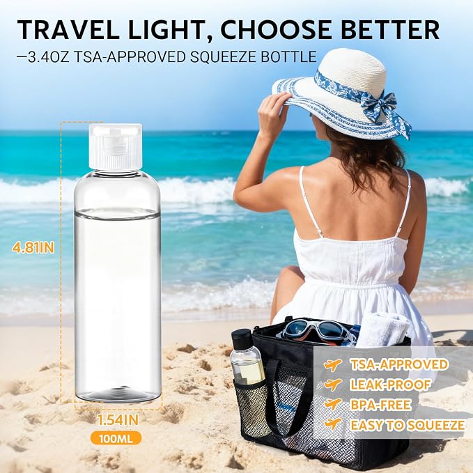 5 Pack 3.4 oz Travel Bottles for Toiletries, TSA Approved Leak Proof Refillable Travel Size Containers, Clear Plastic Shampoo Bottles for Lotion Conditioner - Image 2