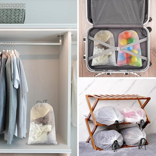 100Pcs Shoe Bags for Travel，PLULON 15.7" x 11.8" Clear Drawstring Storage Plastic Bags Shoes Organizer for Packing Waterproof Dustproof Women Men Portable Travel Essentials - Image 2