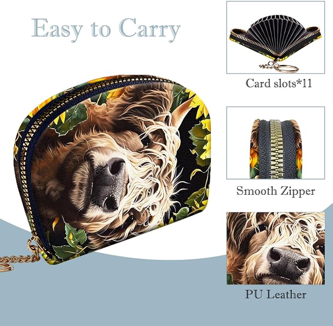 Women's Slim RFID Wallet – Compact Leather Card Holder Wallet for Women, 9 Card Slots RFID Blocking Credit Card Organizer, Small Travel Wallet - Highland Cow Sunflower - Image 4