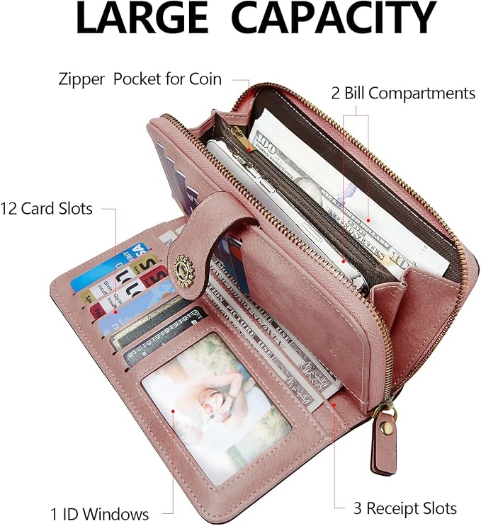 TFKGS Wallet for Women RFID Blocking Leather Large Capacity Card Holder Ladies Phone Clutch Travel Long Purse Wristlet | RFID Blocking - Image 2