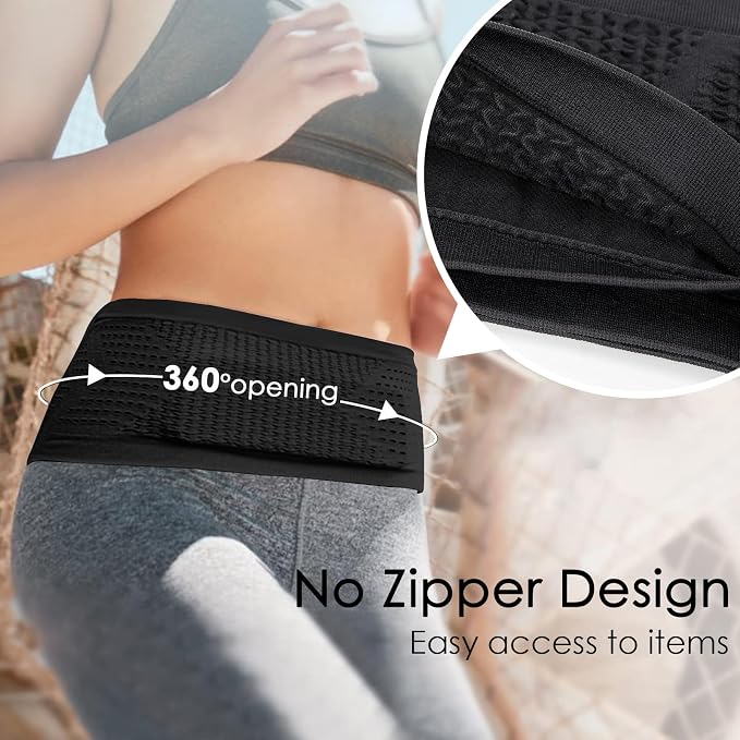 Slim Running Belt, No-Bounce Hidden Waist Pack with 360° Opening for Soft Flask, Cellphones, Keys or Gels, Black, Medium - Image 3