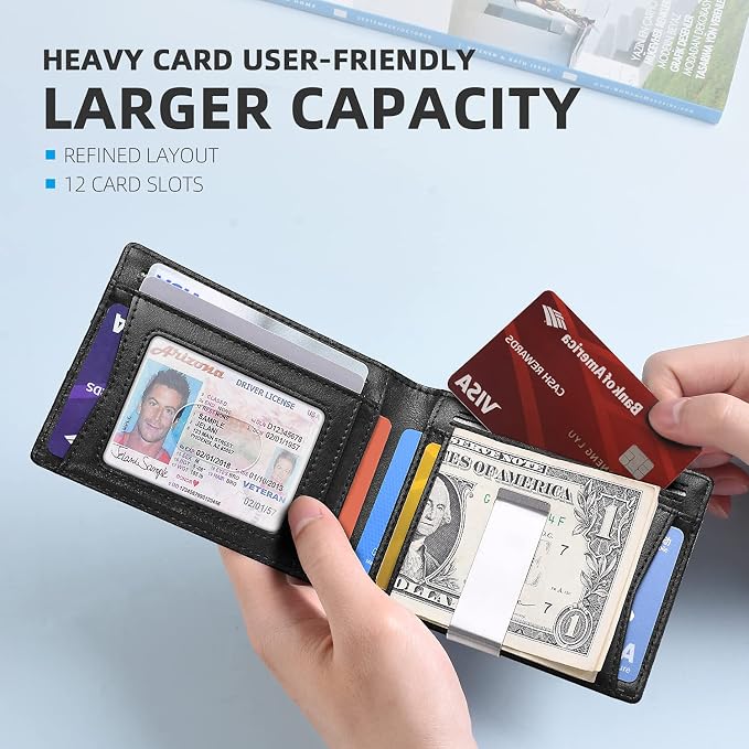 Zitahli Money Clip Wallets for Men,Slim Bifold Wallet 10-12 Cards, Mens Leather Wallet with ID Window,RFID Blocking Thin Minimalist Credit Card Holder,Gifts for Him - Image 2