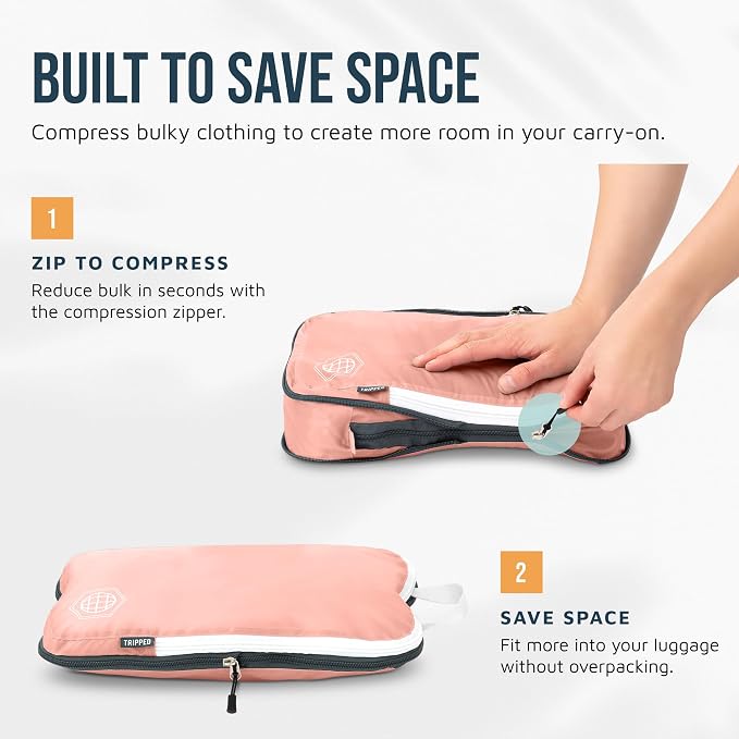 TRIPPED Travel Gear Compression Packing Cubes for Carry-On Travel 6-Pack | Ultralight Ripstop Packing Cubes with Compression Zippers for Organized Carry-On Luggage, Backpack, and Travel Packing - Image 5