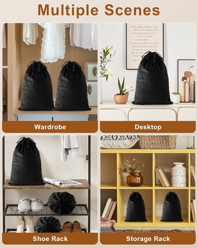 2 Pcs Shoe Bags for Travel, Dust Velvet Bags, Black Beauty, 17.3x12.6 Inch | Washable & Reusable Travel Shoe Bags, Dustproof Shoe Bags with Drawstring Closure, Suitable for Travel, Home Storage - Image 7