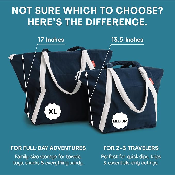 Bodysurf Beach Bag Waterproof Sandproof, Foldable Packable Travel Zip Tote | Pool, boat and swim bag for men and women, XL and medium, 6 colors, zip-top, front pocket, inner wet pouch, recycled nylon - Image 3