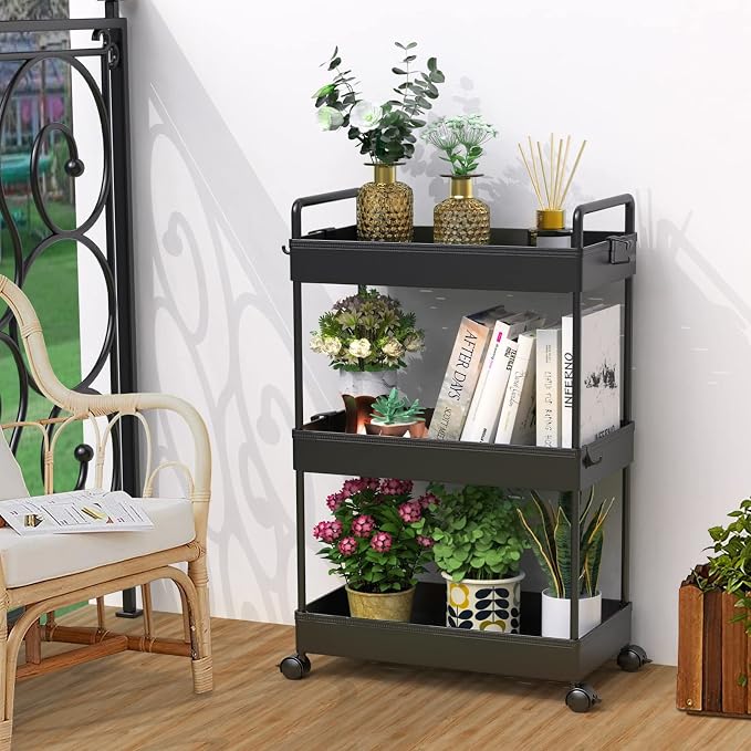 SOLEJAZZ 3 Tier Slim Rolling Storage Cart Organizer with Wheels, Black | Utility cart for bathroom, laundry, bedside, dorm&narrow spaces. Fits craft, nail, makeup, snack, art, diaper&baby essentials - Image 6