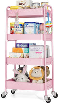 TOOLF 4 Tier Metal Rolling Cart, Utility Storage Cart with Wheels, Pink | Screwless Assembly, Lockable Metal Wheels, Trolley Organizer for Bathroom, Kitchen, Office, Dorm, Laundry, Craft Room by TOOLF