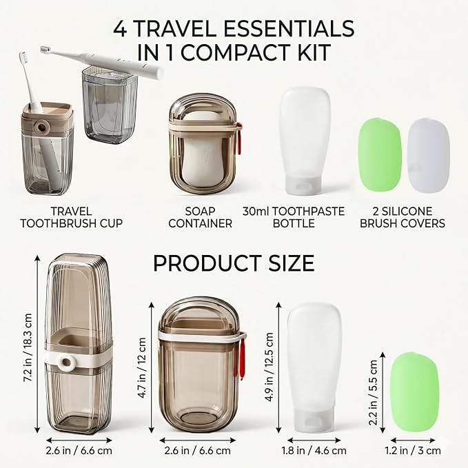 Toothbrush Travel Case Kit 6 in 1 Toothbrush Holder and Rinse Cup TSA Approved Portable Toiletry Organizer for Business Trip Traveling Gym Camping,Includes 2 Cups, Soap Case & 2 Brush Covers - Image 2