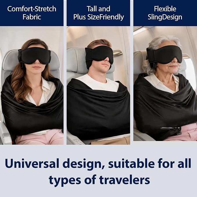 Airplane Sleep Support Set, 3 in 1 Airplane Sleep Support System | Travel Pillow Set for Long Flights, Ergonomic Memory Foam Neck Support with Blanket-Like Body Sling & Adjustable Sleep Mask - Image 5
