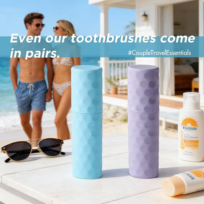 2Pcs Travel Toothbrush Case, Portable Couple Travel Toothbrush Holder with Dot,Toothpaste Container for Home, Travel, Business, Camping, School, 8.1x2.2x1.6 (Purple+Blue) - Image 6