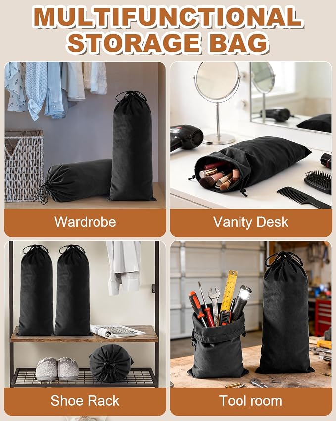 2 Pcs Single Shoe Bags for Travel, Velvet Bag, Black Beauty, 17.3x8.6 Inch | Washable & Reusable Travel Shoe Bags, Dustproof Shoe Bags with Drawstring Closure, Suitable for Travel, Home Storage - Image 6