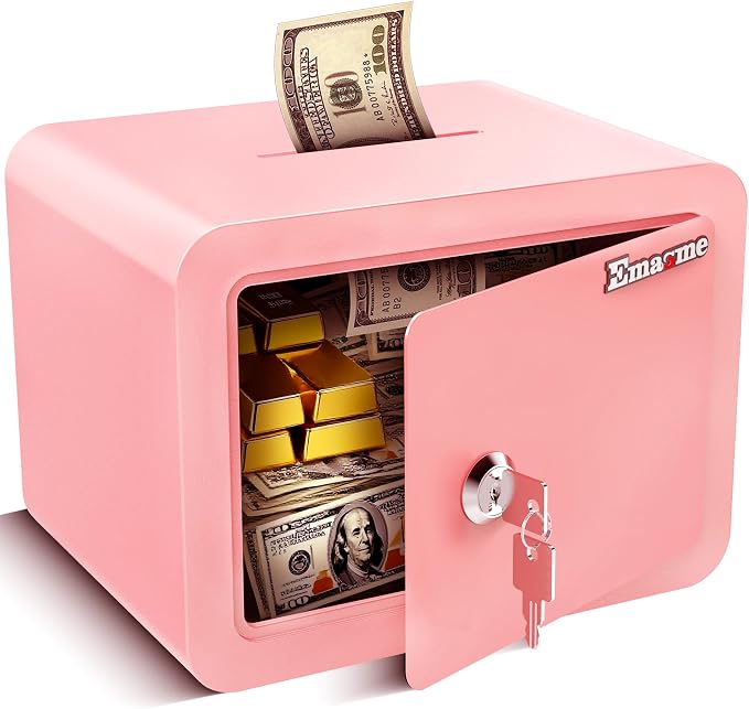 Pink Safe Kids Safe Mini Safes for Kids Small Safes for Home Dorm Safety Box for Money Cash Documents Mini Lock Box with Key Pink Portable (0.23 cubic feet) by brandnewindoorstyle