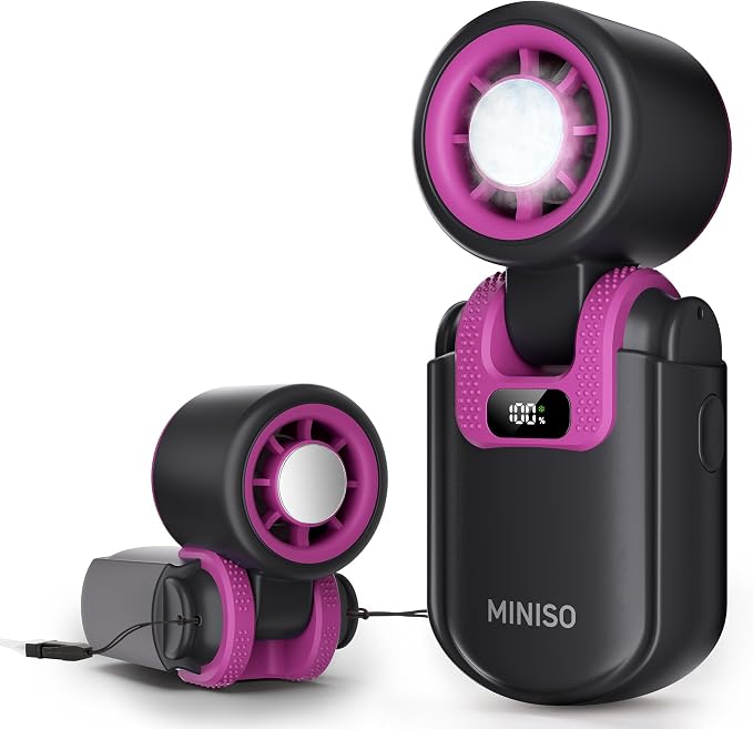 MINISO Portable Handheld Fan with Cooling Plate, Mini Turbo Personal Fan | 3 in 1 USB Rechargeable Small Fan, 5-Speed, Foldable with Ice Cooler, Max 8 H Cooling for Travel, Office, Shopping, Camping by MINISO