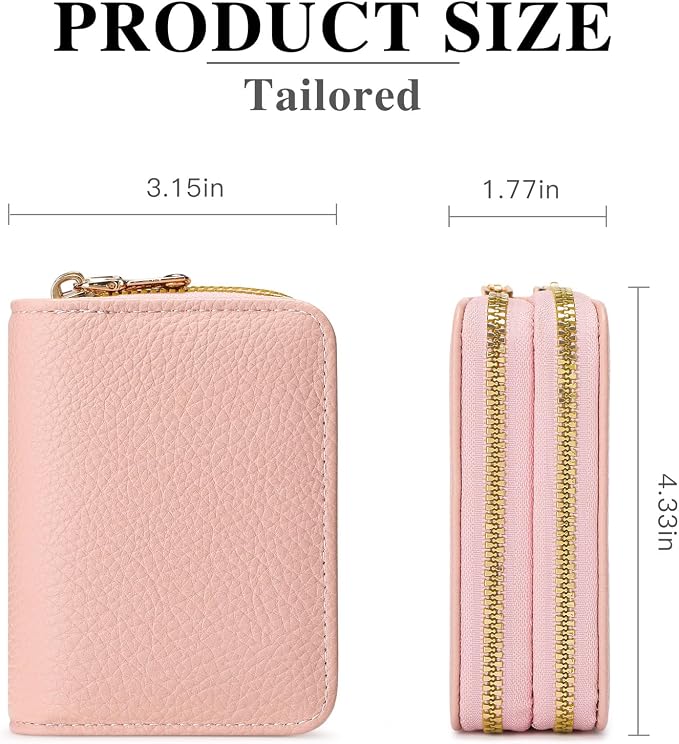 Credit Card Holder for Women Double Zipper Small Leather Card Case Wallet - Image 3