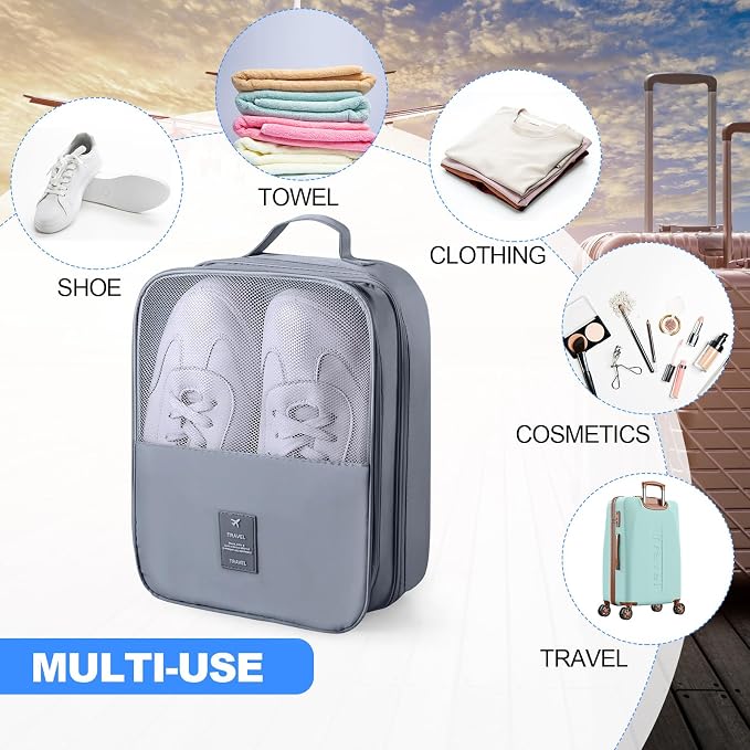 Windyun 2 Pcs Shoe Bags for Travel Holds 3 Pair of Shoes Travel Shoe Bag for Packing Portable Shoe Cubes for Travel and Daily Use(Gray) - Image 6