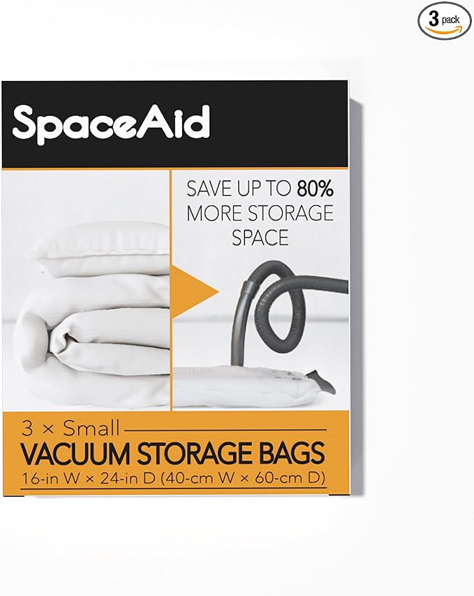 SpaceAid Vacuum Storage Bags, Space Saver Sealer Compression Bags for Comforters, Blankets, Pillows, Bedding, Clothes (Small 3 Pack) by SpaceAid