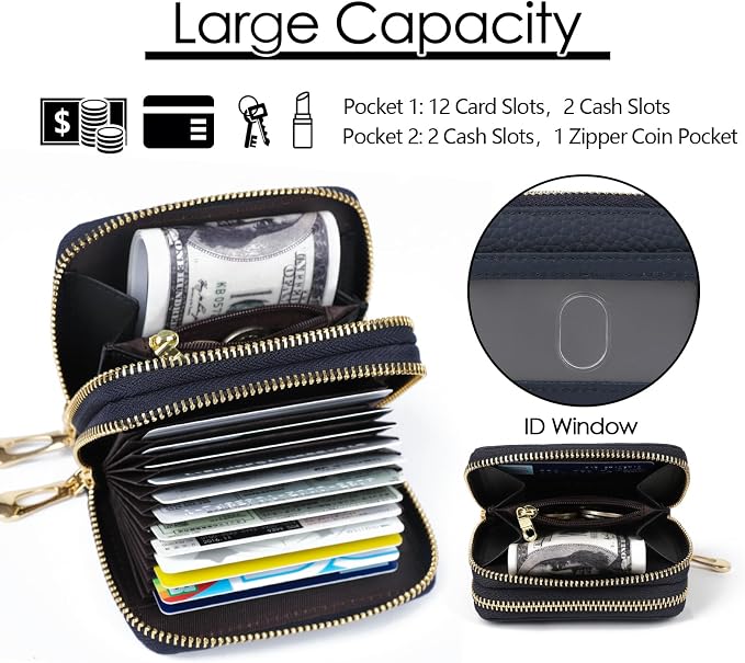 imeetu Rfid Credit Card Holder, Businese Card Case, Wallet for Women Men | Genuine Leather Card Wallet with id Window, Keychain & Double Zipper, Water-resistan Small Wallet with Gift Box, Daily Travel - Image 4