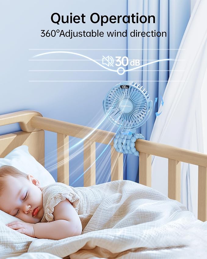 SWEETFULL Portable Stroller Fan with LED Display, 4 Speed Rechargeable Mini Clip On Fan,Built-in Non-Removable Rechargeable Battery，Sealed housing - Image 4