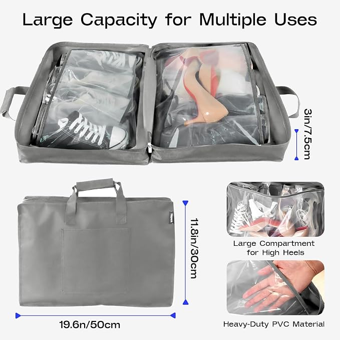 Shoe Bag for Travel with Handle, Travel Shoe Organizer Portable Luggage Shoe Storage Bag, Shoe Bags for Packing in Suitcase (Grey) - Image 2