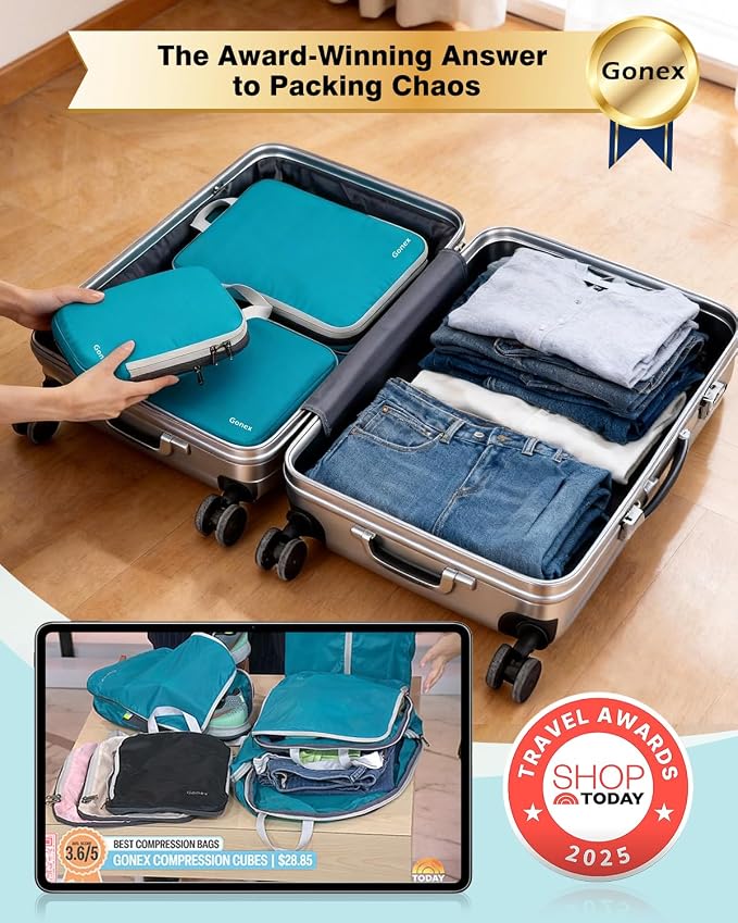 Gonex Compression Packing Cubes, 4-Piece Expandable Travel Organizers | Double-Zip Compression, Space-Saving Design, Ripstop Fabric, Carry-On & Backpack Friendly, Family & Business Travel - Image 2