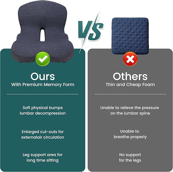 Memory Foam Car Seat Cushion – Ergonomic Driver Seat Cushion for Sciatica & Tailbone Pain, Breathable Non-Slip Car Seat Pad with Lumbar Support for Car, Truck, SUV, Office Chair - Image 5